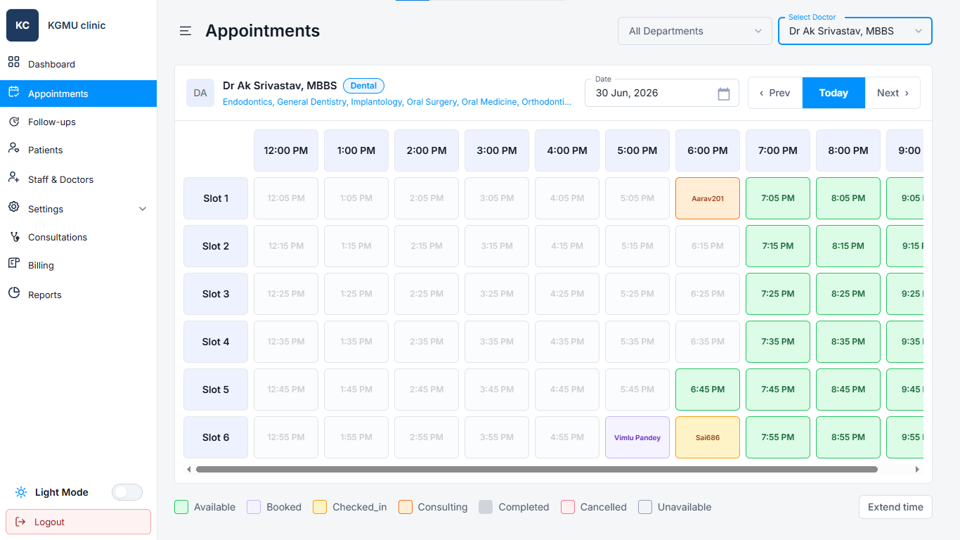 Appointment Scheduling in iPulse clinic software