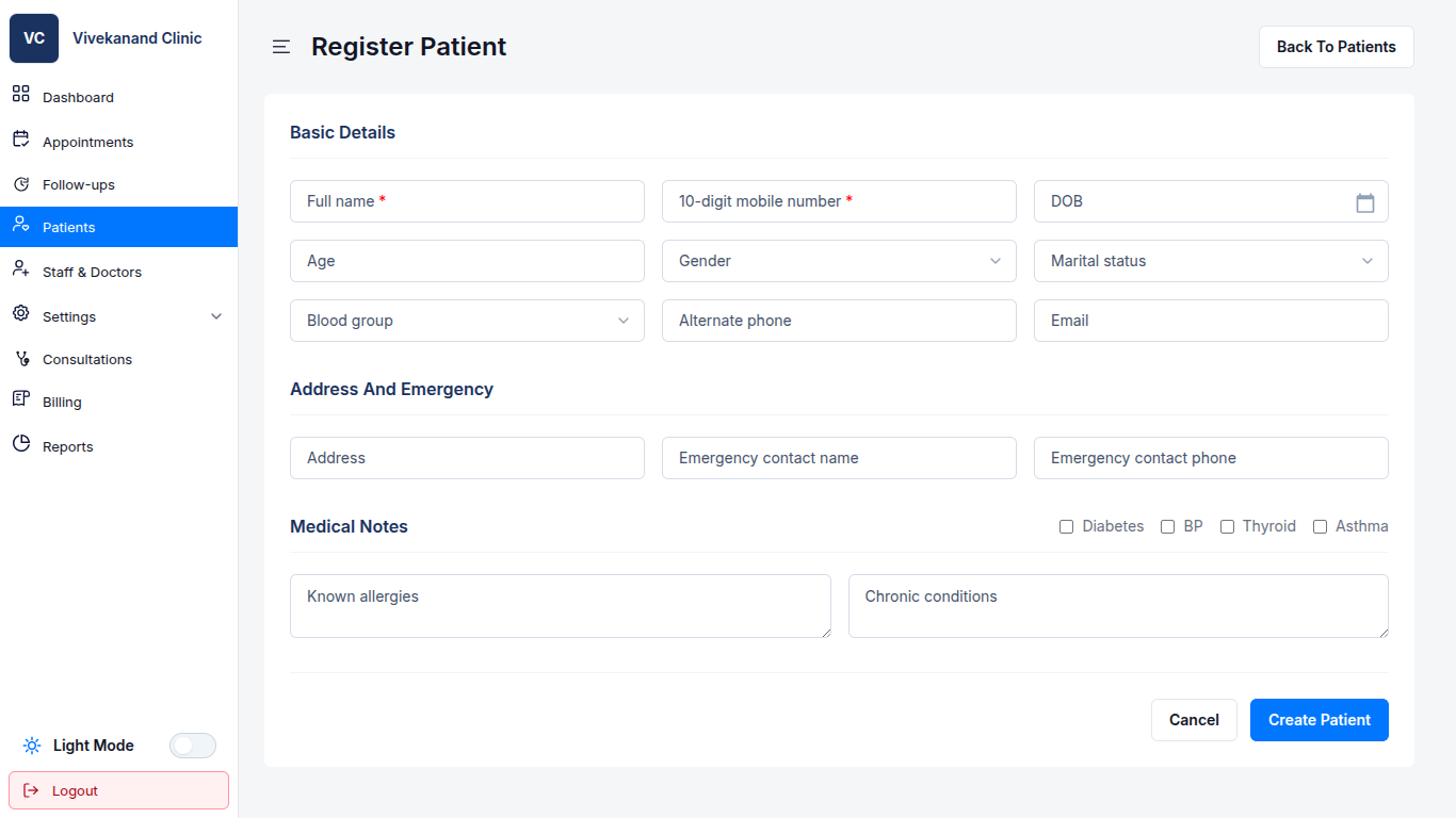 Patient Management in iPulse clinic software